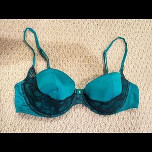 Victoria's Secret Green & Black Lace Sexy Balconet Satin Bra 36C